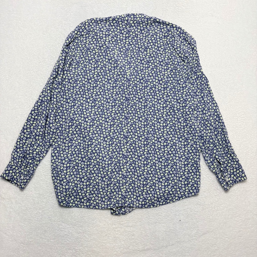 Betabrand Womens Blue Lemon Print Rayon Long Sleeve Blouse Size‎ L Fruit Print - Picture 3 of 9